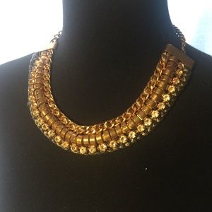 Rhinestone, gold tone, chain & cord necklace